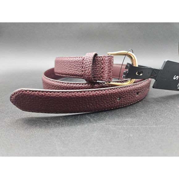 Lauren Ralph Lauren Women's Kenton Pebbled Leather Belt Small Bordeaux Burgundy - Picture 1 of 8